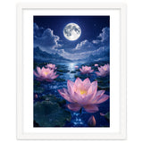 Moonlit Lotus Pond: Serene Nighttime Floral Landscape thumbnail