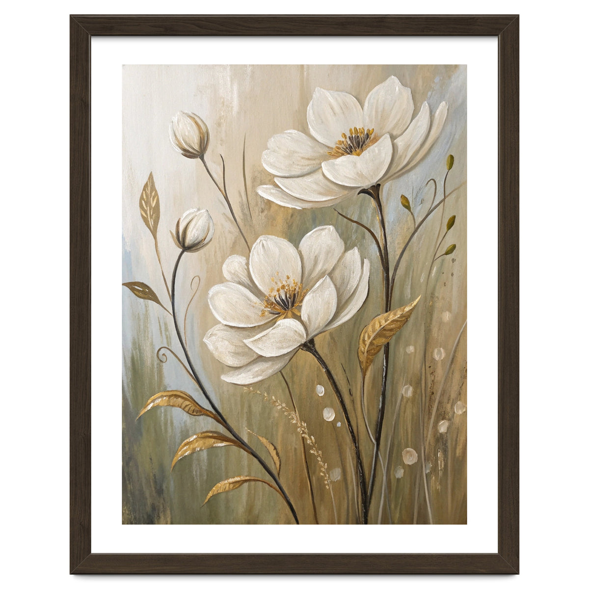 Elegant White Anemone Floral Oil Painting