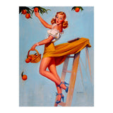 Pinup Sexy Woman Picking Oranges On A Tree Branch (Print Only) thumbnail