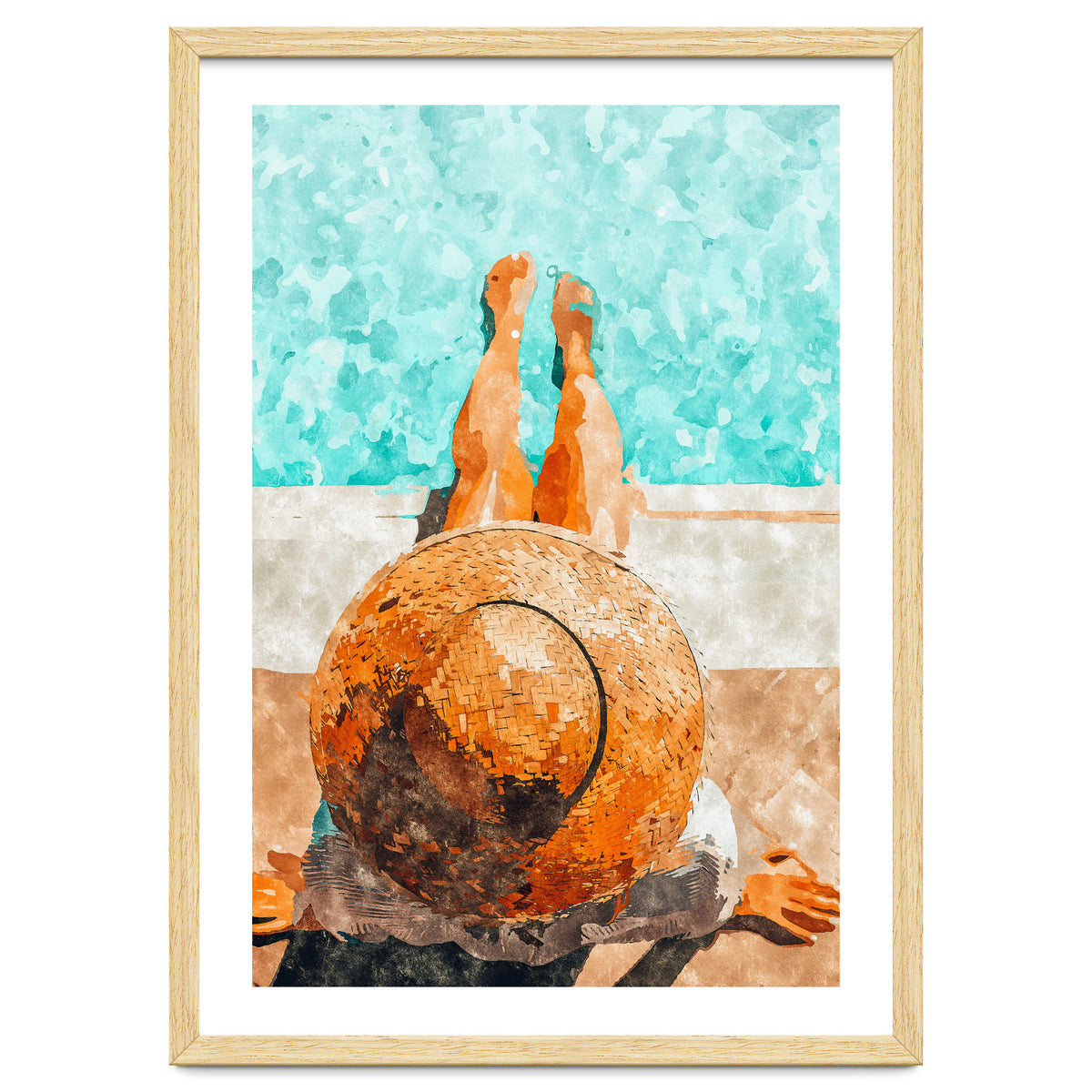 By The Pool All Day, Summer Travel Woman Swimming, Tropical Fashion Bohemian Painting