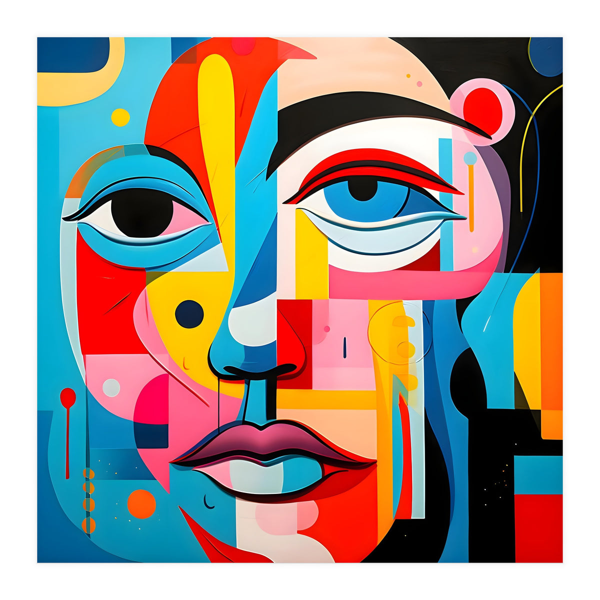 CUBIST HARMONY,  face, the essence of Cubist inspiration in a fragmented vibrant spectrum. (Print Only)