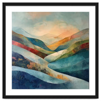 Abstract Mountain Landscape Painting with Textured Rolling Hills