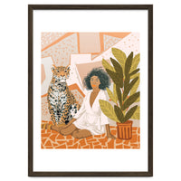 House Guest | Modern Bohemian Black Woman | Urban Jungle Decor | Wild Cat Leopard Pet | Plant Lady