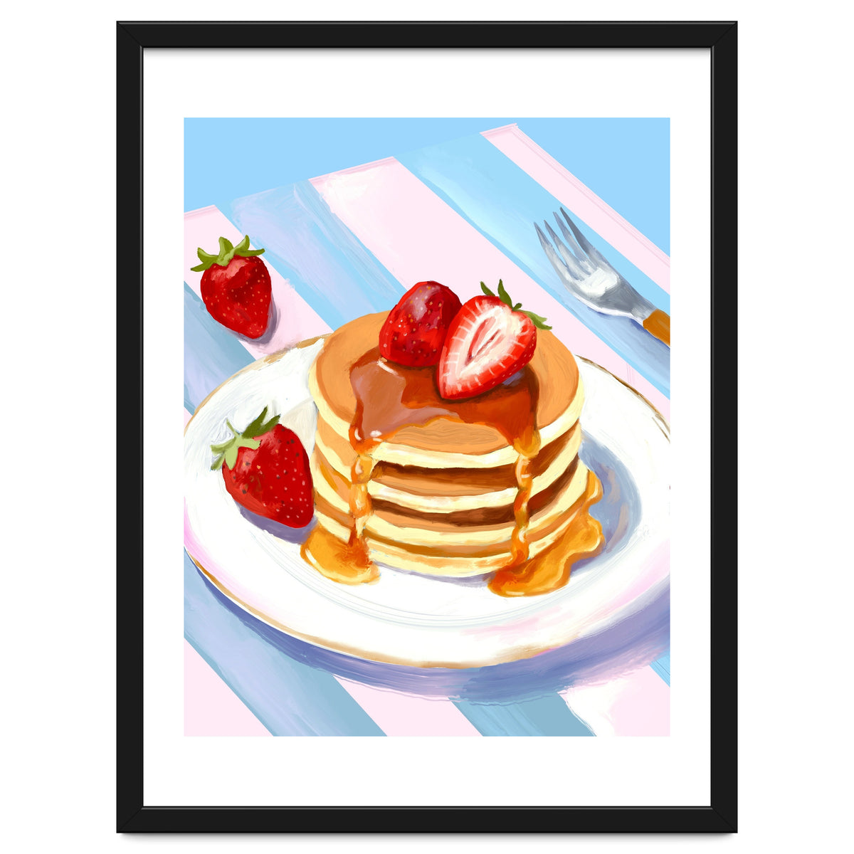 Handpainted Pancakes and Strawberries oil painting