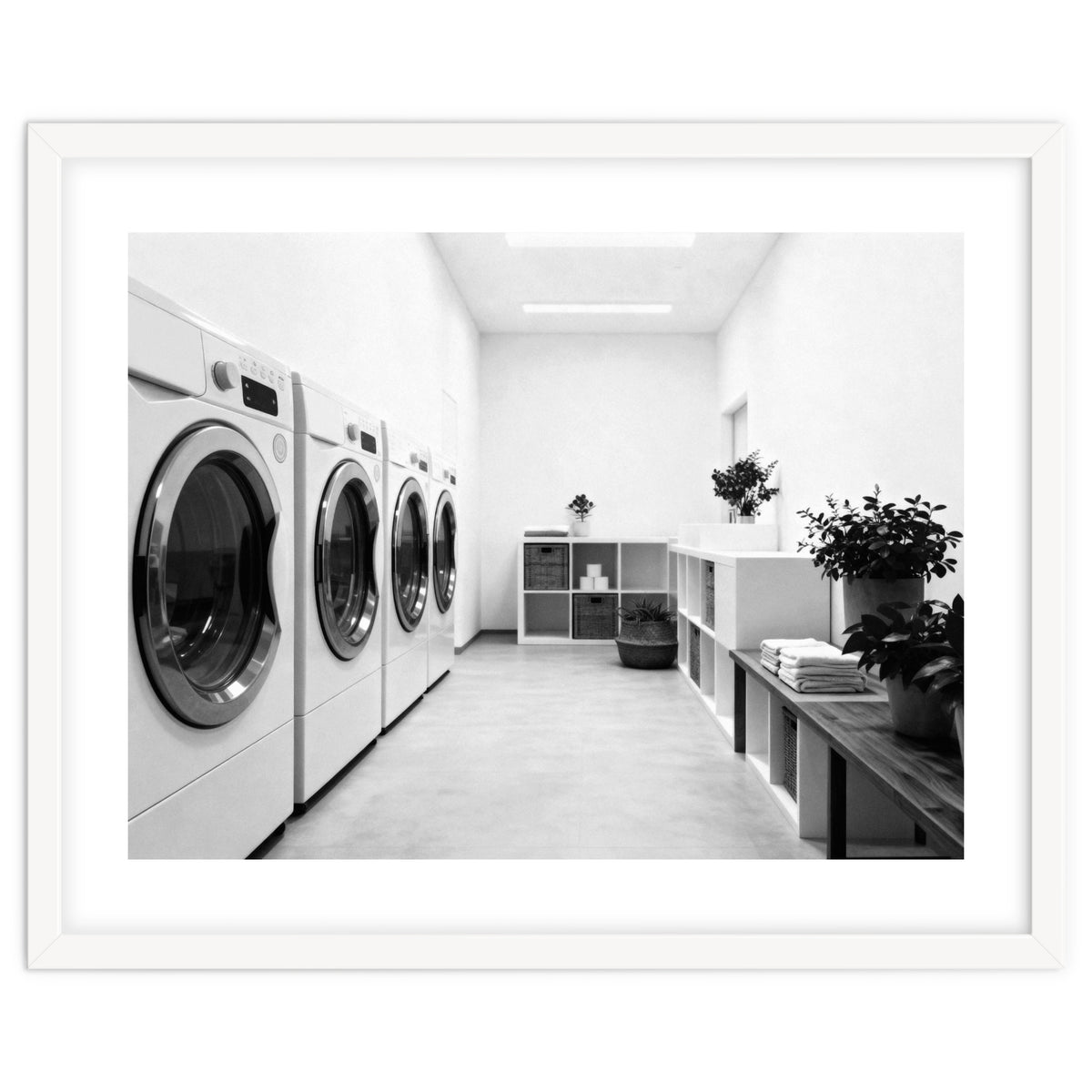 Minimalist Black and White Laundry Room Art, Washing Machine Photography