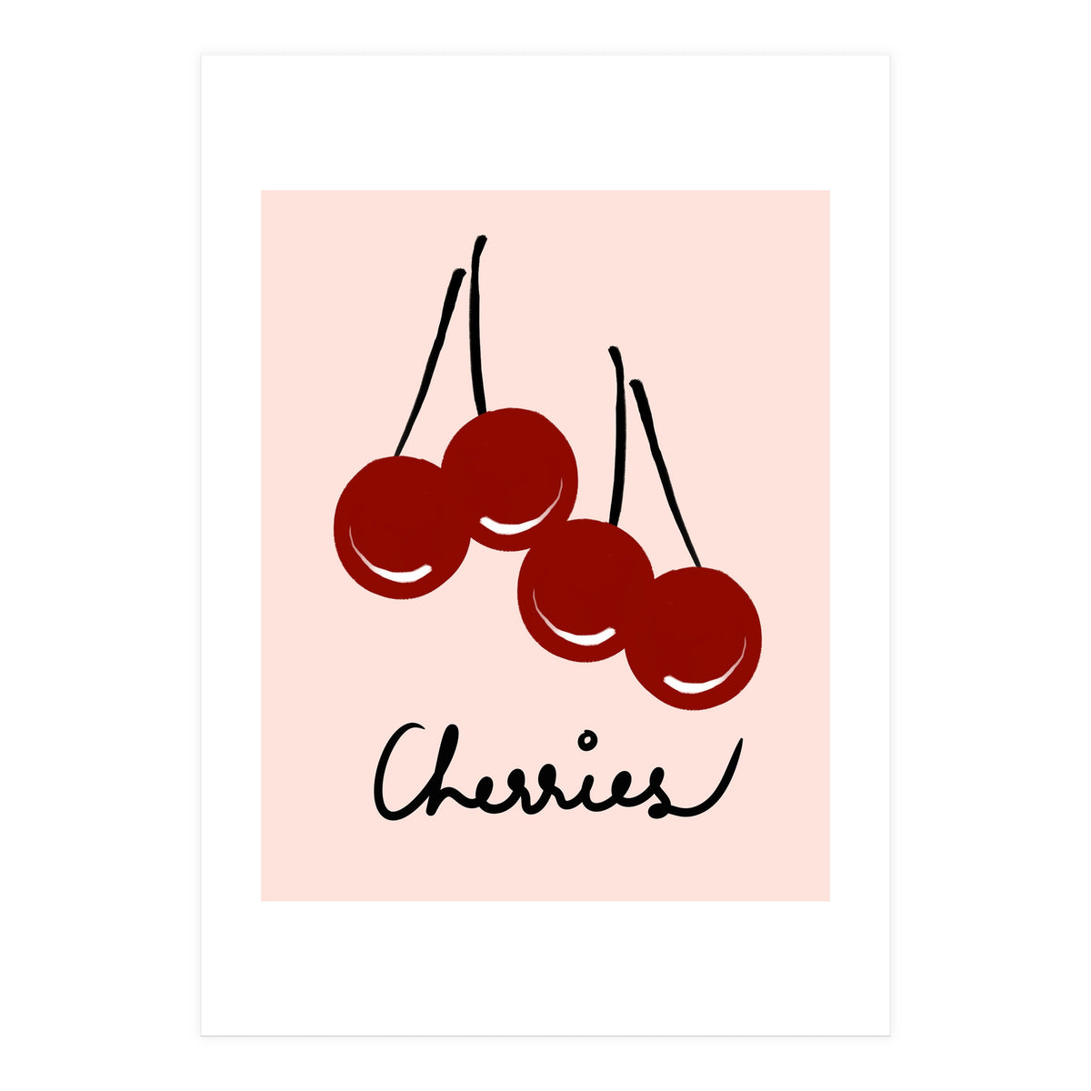 Cherries modern simple minimalistic red cute Fruit wall art (Print Only)