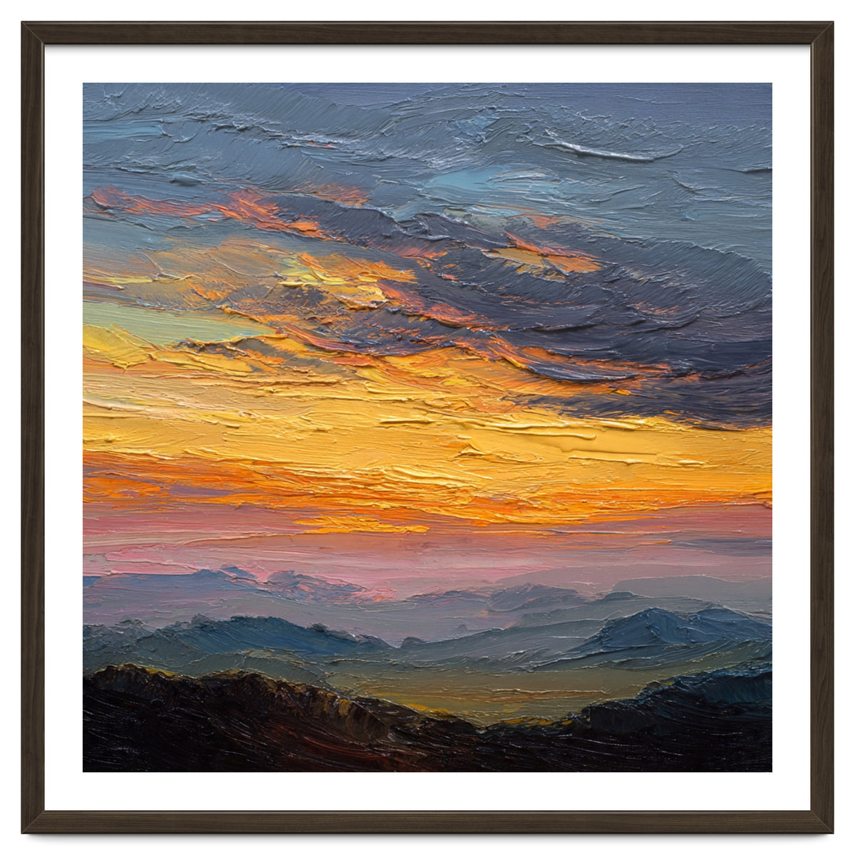 Vibrant Golden Hour Horizon Over Distant Mountain Ridges