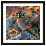 Bird Perched On A Rock With Flowers thumbnail