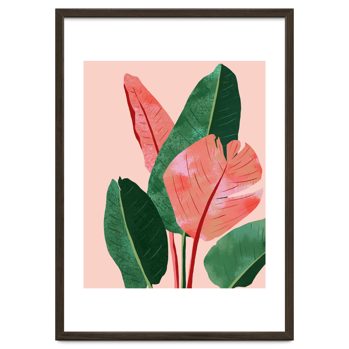 Blush Tropical, Banana Leaves Watercolor Botanical Jungle Painting, Forest Plants Leaves Pink Chic Bohemian