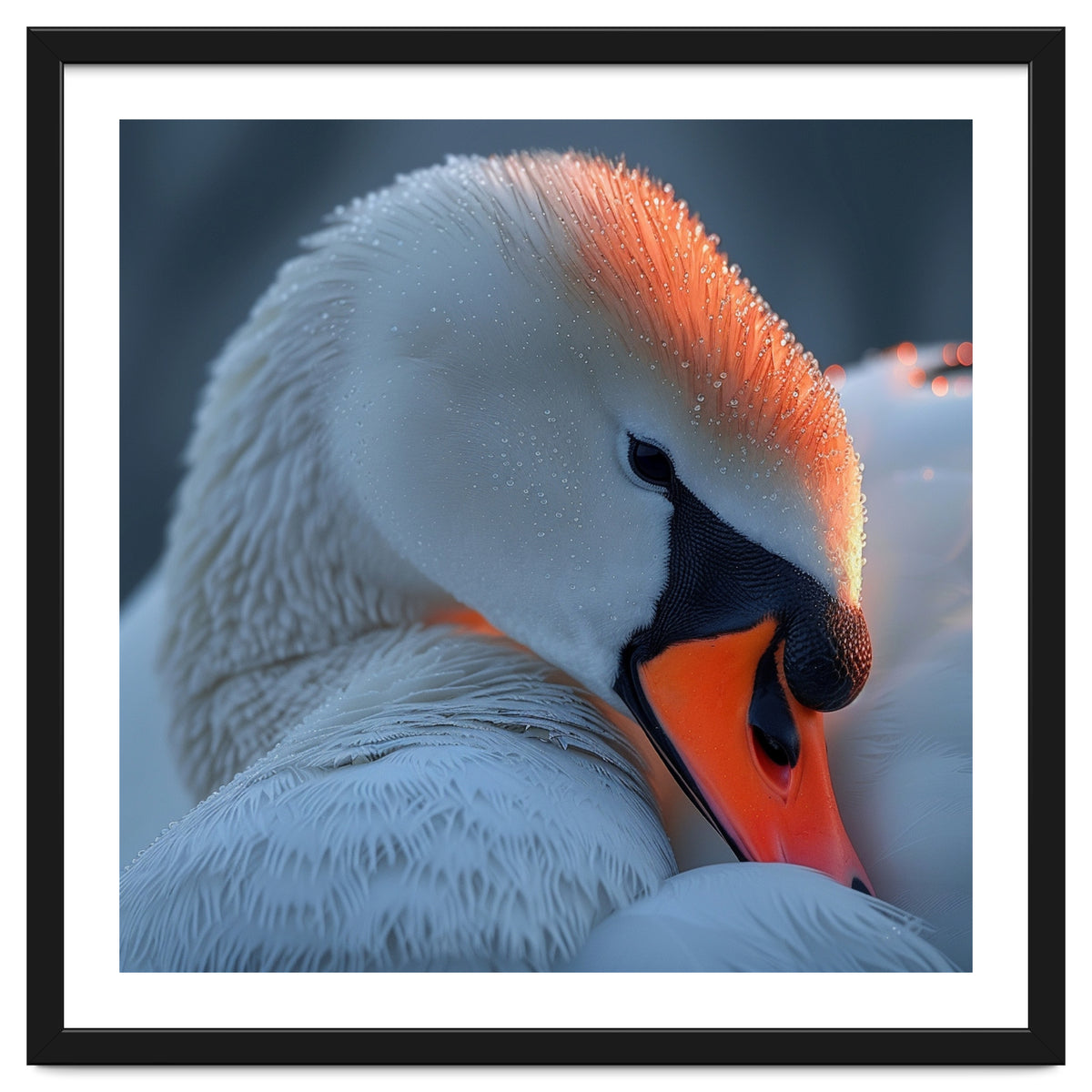 Close Up Of A White Swan With Water Droplets