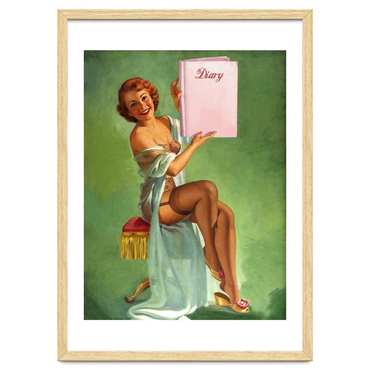 Pinup Girl Posing With Her Big Diary Book