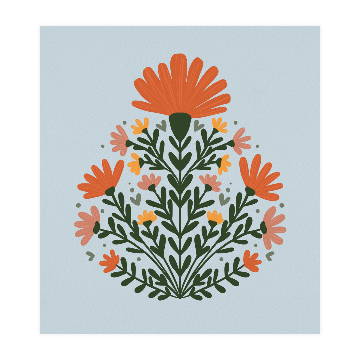 Symmetrical floral bouquet - orange and green (Print Only)