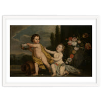 German Master (18th Century) – Two Putti with Garlands of Flowers