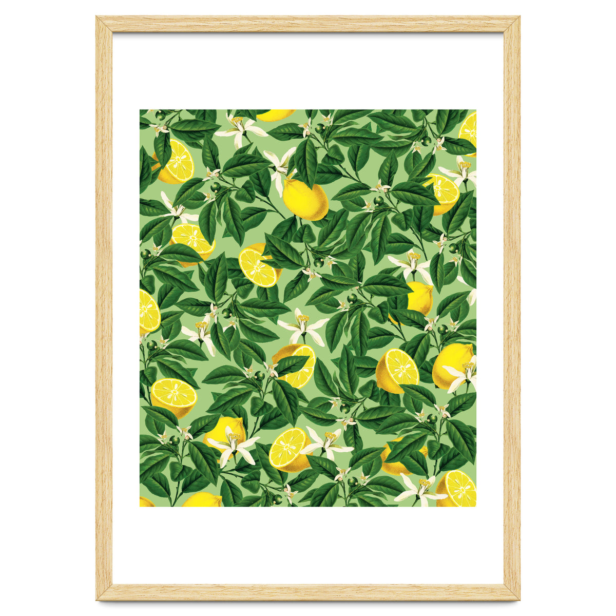 Lemonade Garden, Green Fresh Lemon Botanical Illustration, Vibrant Summer Tropical Fruit Nature