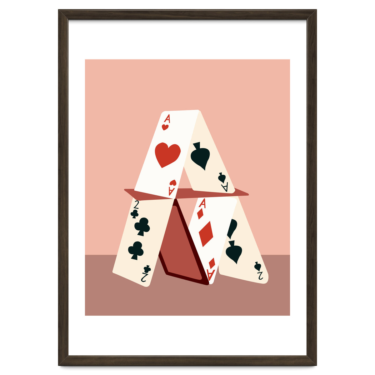 A House Made Of Cards, Relationship Concept Painting, Illustration Playing Cards, Spade Heart Eclectic Bohemian Contemporary