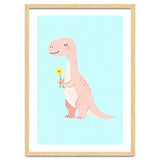 T-Rex Tyrannosaurus Dinosaur Art, Whimsical Dino with Flower, Gentle Nursery Print thumbnail