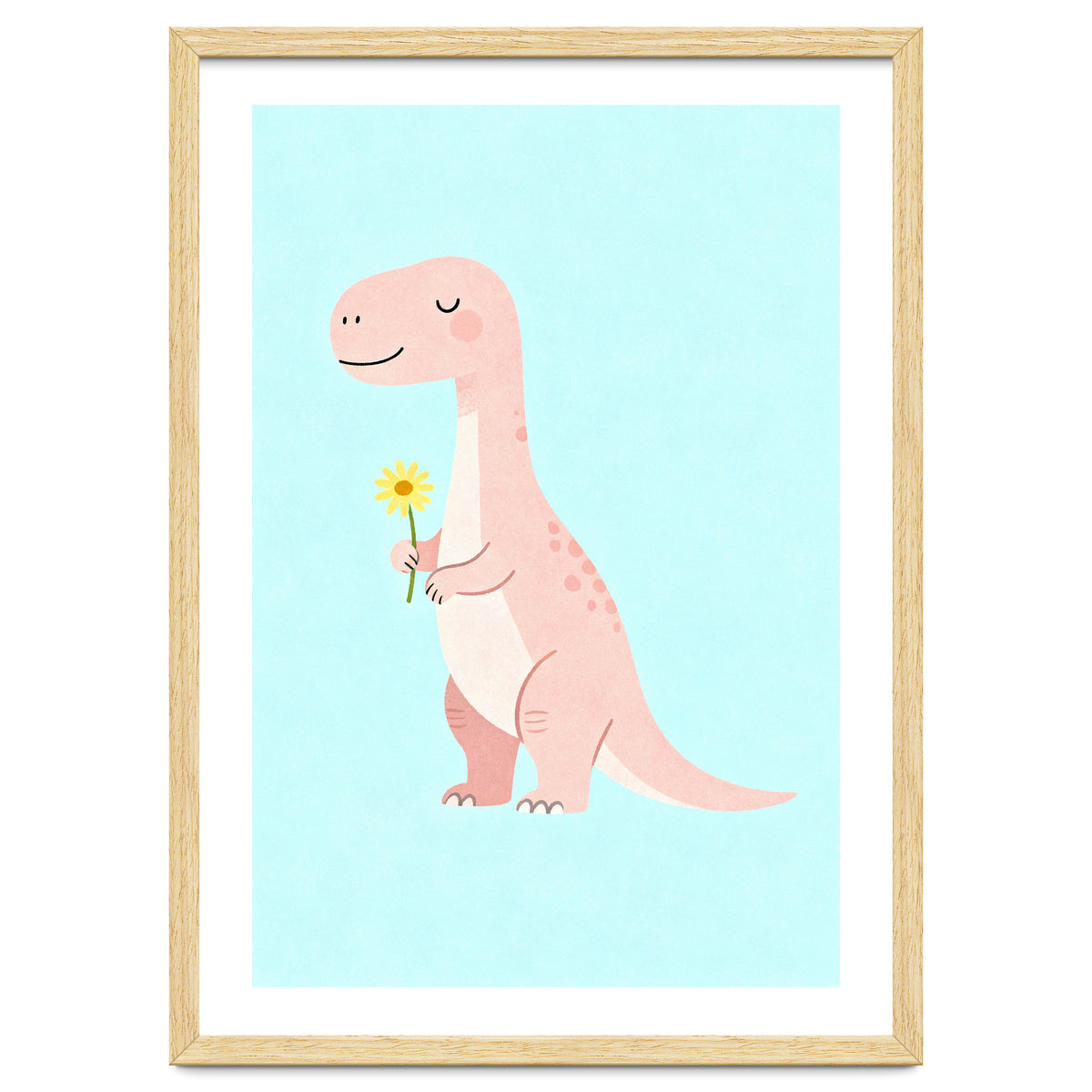 T-Rex Tyrannosaurus Dinosaur Art, Whimsical Dino with Flower, Gentle Nursery Print