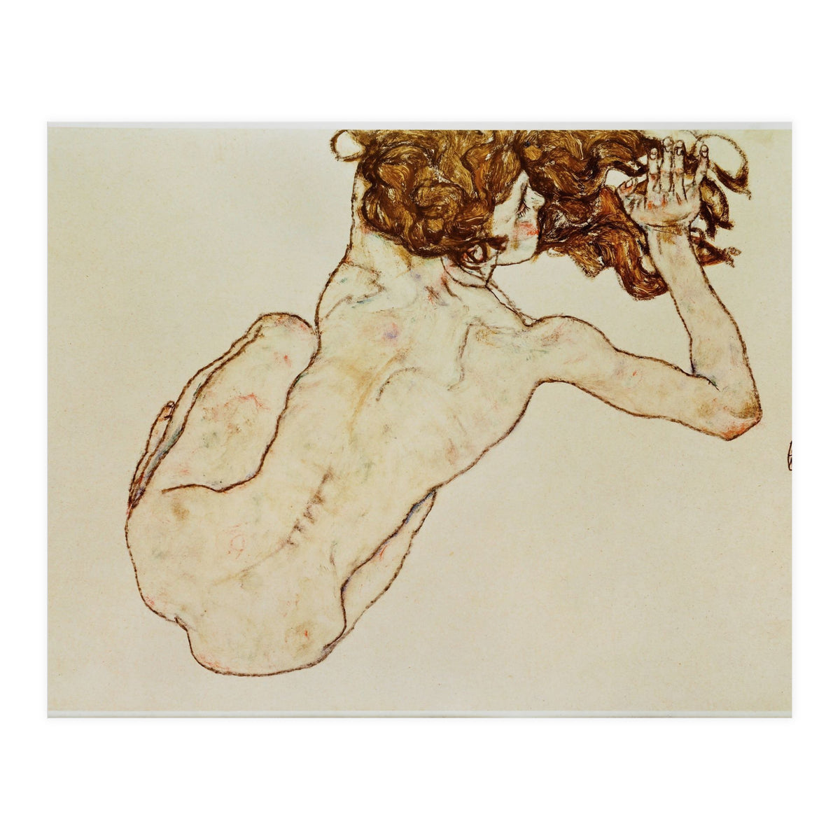 Kauernder Rueckenakt - Crouching nude,back view,1917. Gouache and pencil, 29,5 x 45 cm. (Print Only)