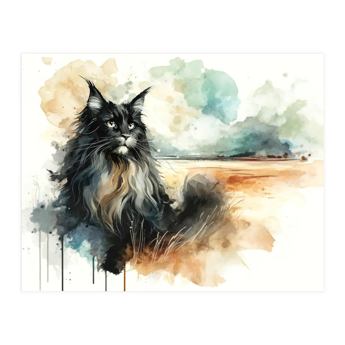 Majestic Cat In Coastal Landscape (Print Only)