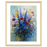 Vibrant Blue Delphinium and Red Rose Heavy Impasto Oil Painting thumbnail
