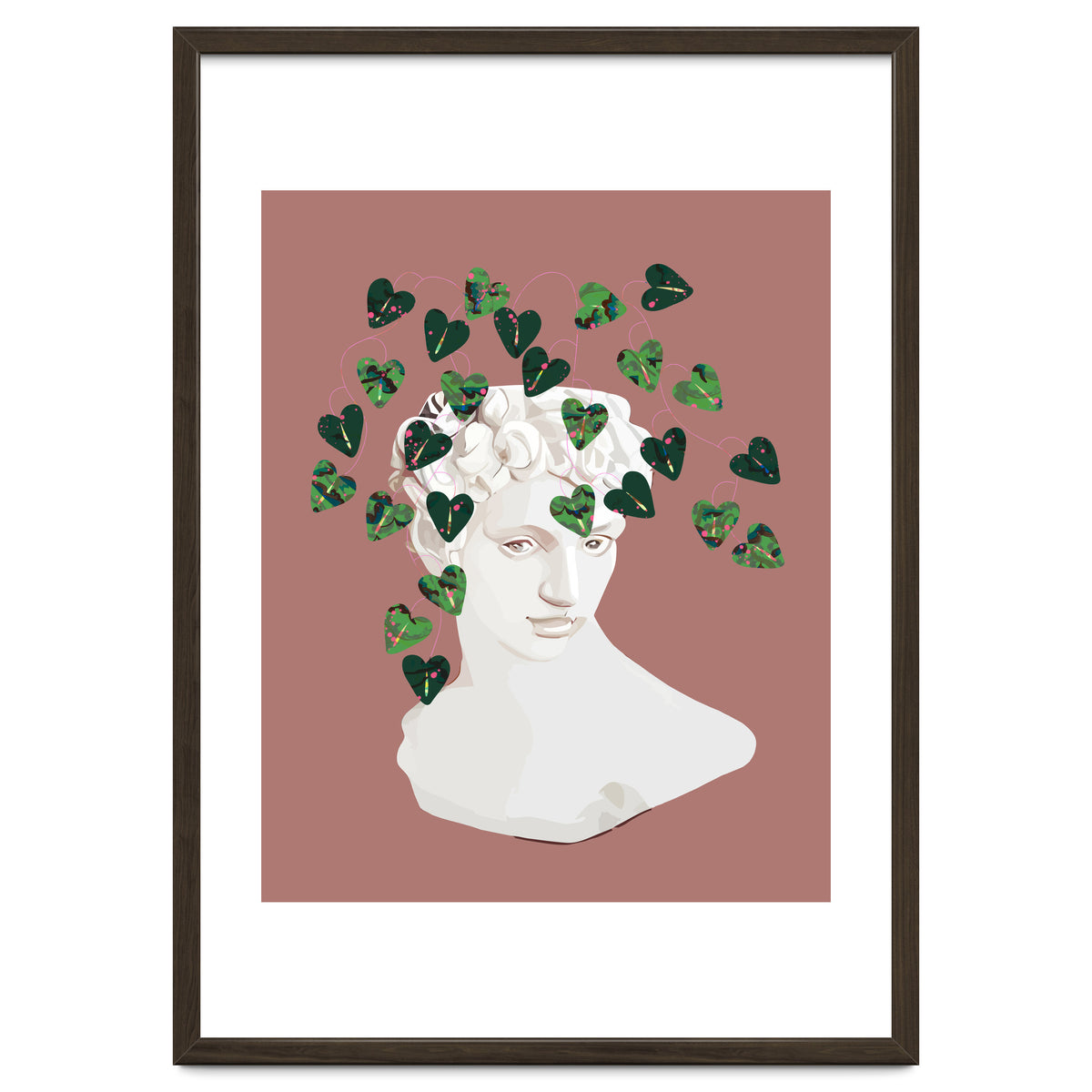 Roman Planter, Plant Pot, Botanical Nature Victorian Statue Face, Eclectic Bohemian Plant Lady Illustration