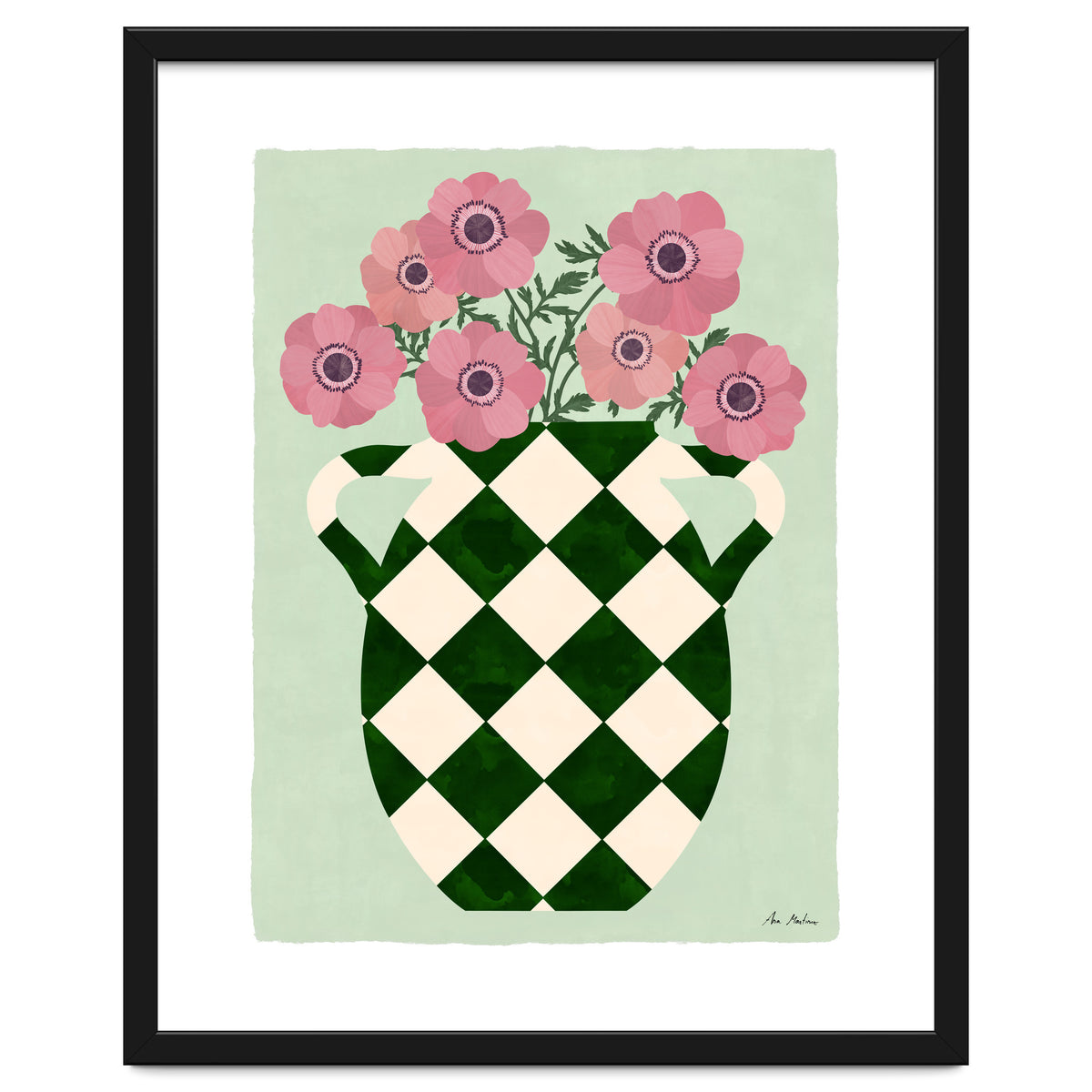 Checkered vase with anemones