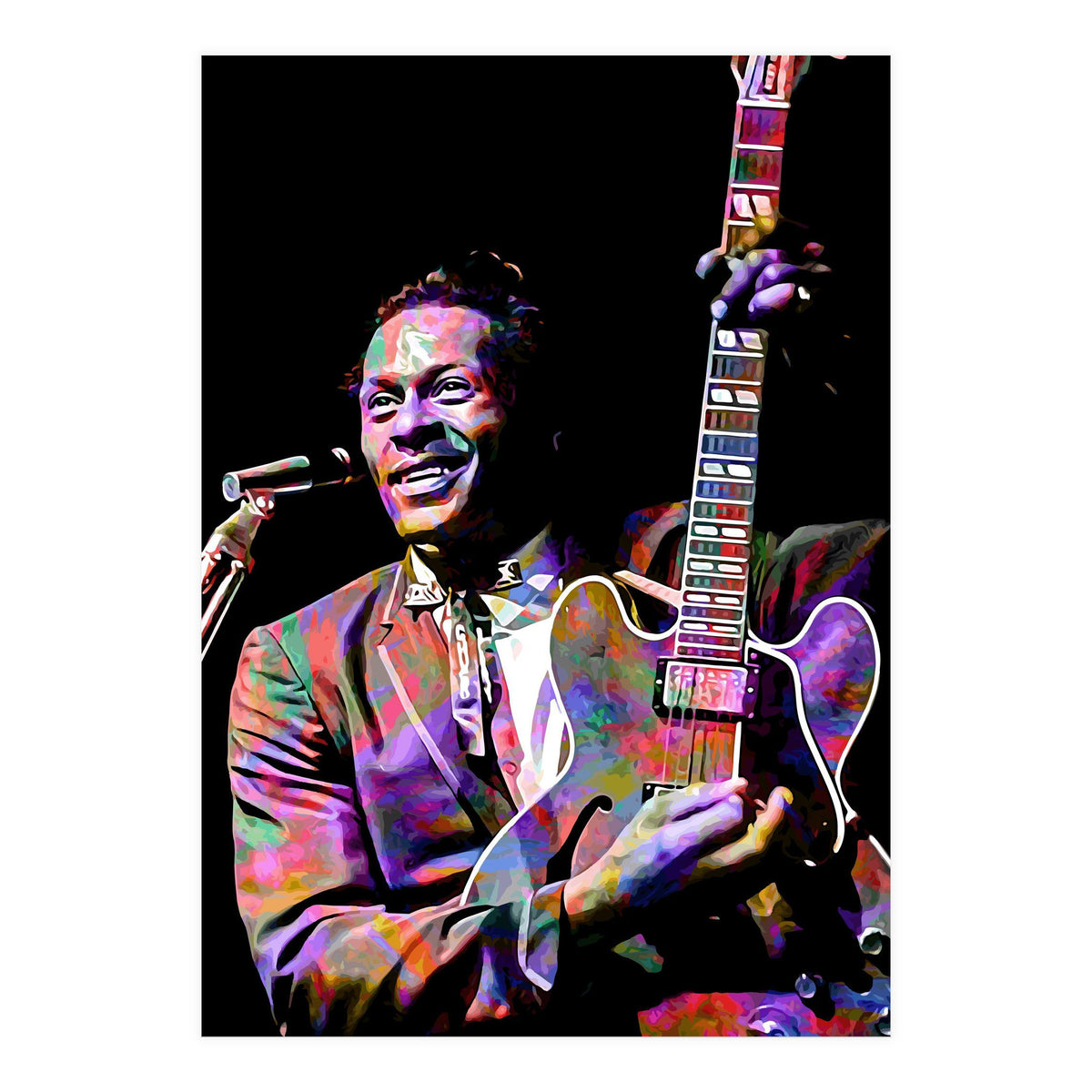 Chuck Berry Rock and Roll Guitarist Colorful (Print Only)