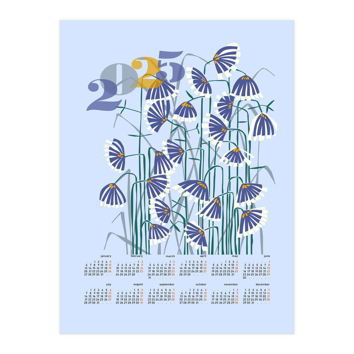 calendar 2025 pastel light blue (Print Only)