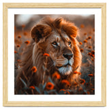 Majestic Lion Resting Among Orange Flowers thumbnail