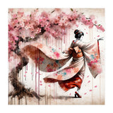 Geisha Under Cherry Blossoms In Motion (Print Only) thumbnail