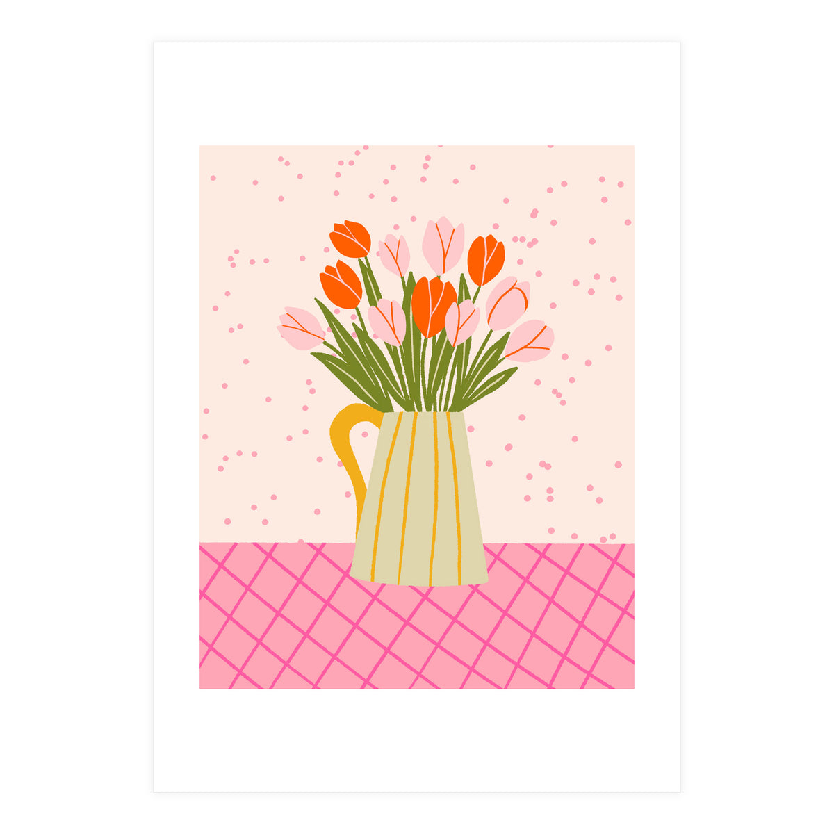 Tulips in a vase - pink and orange (Print Only)