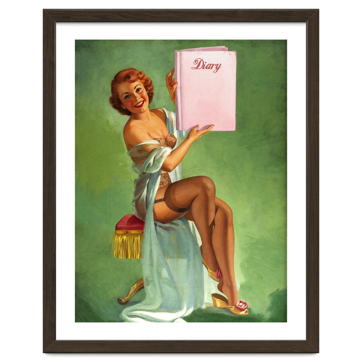 Pinup Girl Posing With Her Big Diary Book