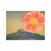 Georgia O’Keeffe – Hollyhock Pink with Pedernal (1937) | Vibrant Modernist Floral Landscape of New Mexico (Print Only)