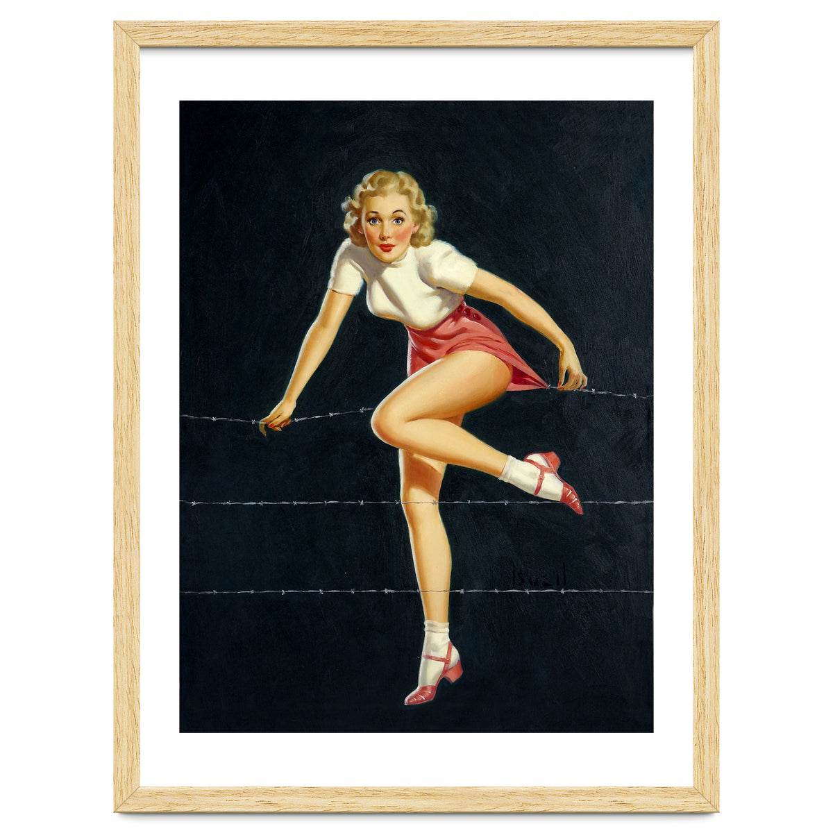 Pinup Girl Crossing The Barbed Wire