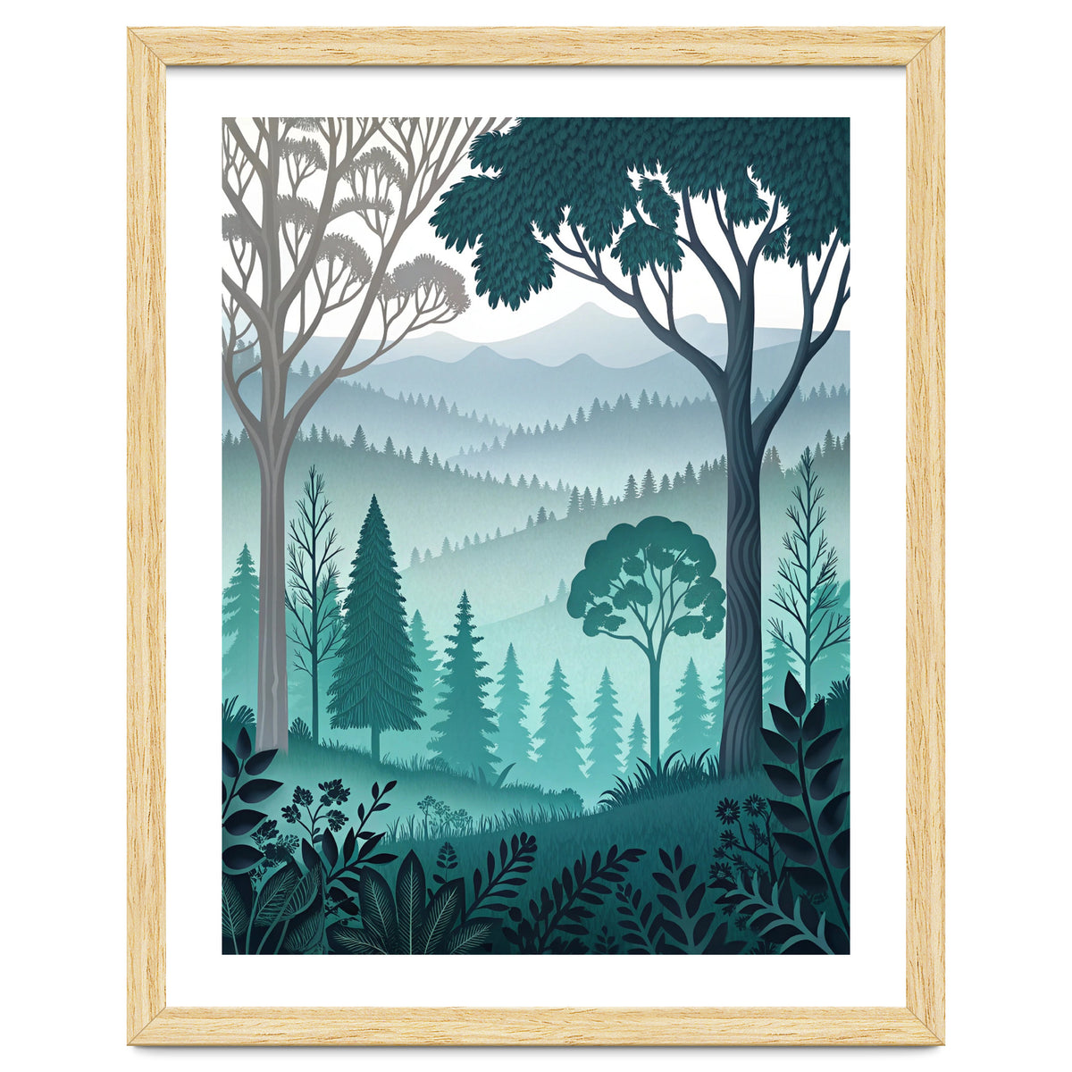 Vibrant Silhouettes in the Misty Teal Highlands