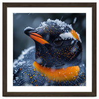 Close Up Penguin In Snow With Water Droplets