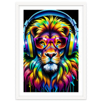 A Lion In Glasses Listens To Music