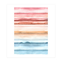 Watercolour Abstract Stripes Red Blue (Print Only)