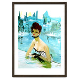 Pinup Girl In Cafe, Watercolor Painting thumbnail