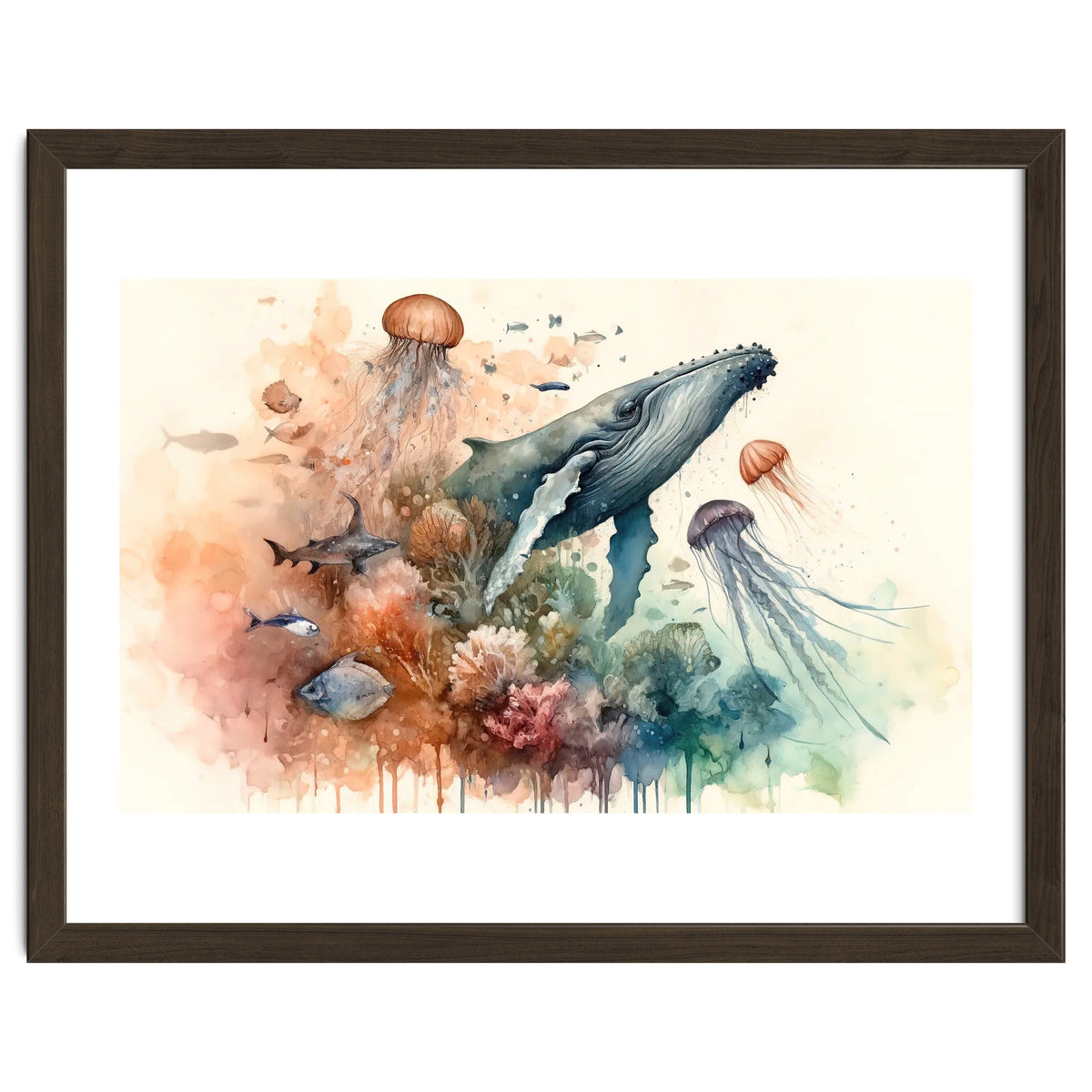 Whale And Jellyfish Watercolor