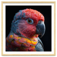 Close Up Parrot Face Red Blue Yellow Plumage