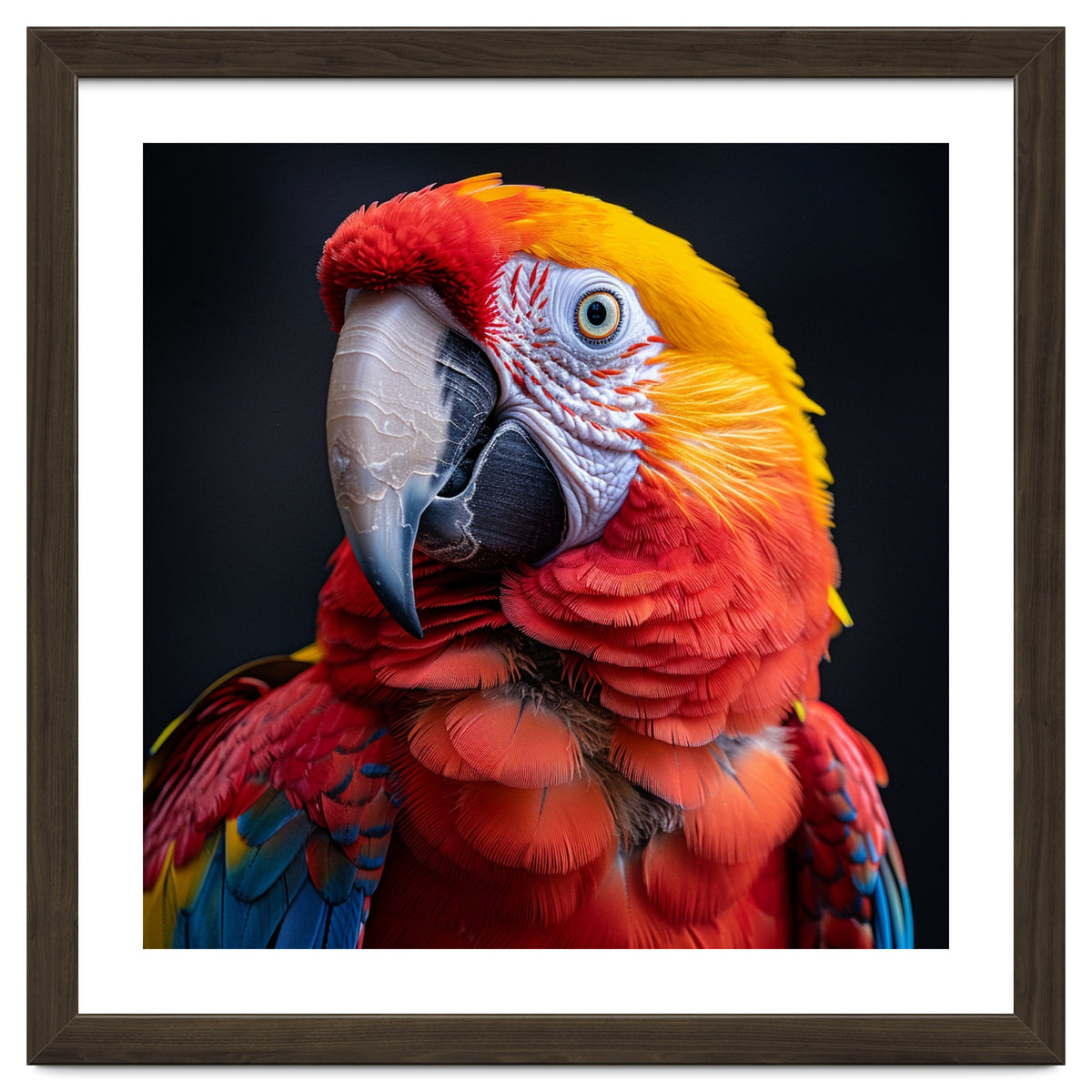 Scarlet Macaw Parrot Head Detailed Portrait Black