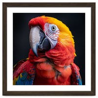 Scarlet Macaw Parrot Head Detailed Portrait Black