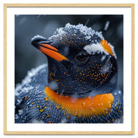 Close Up Penguin In Snow With Water Droplets