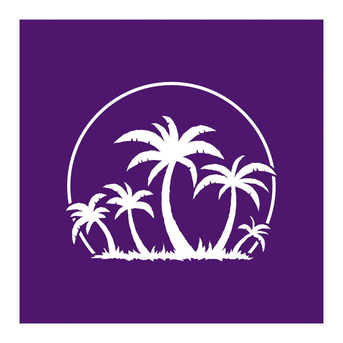 Palm Trees And Sunset in White (Print Only)