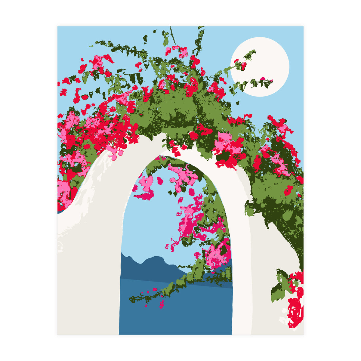 Bougainvillea Arch, Greece Santorini Architecture Travel, Summer Botanical Nature Bohemian, Eclectic Boho (Print Only)