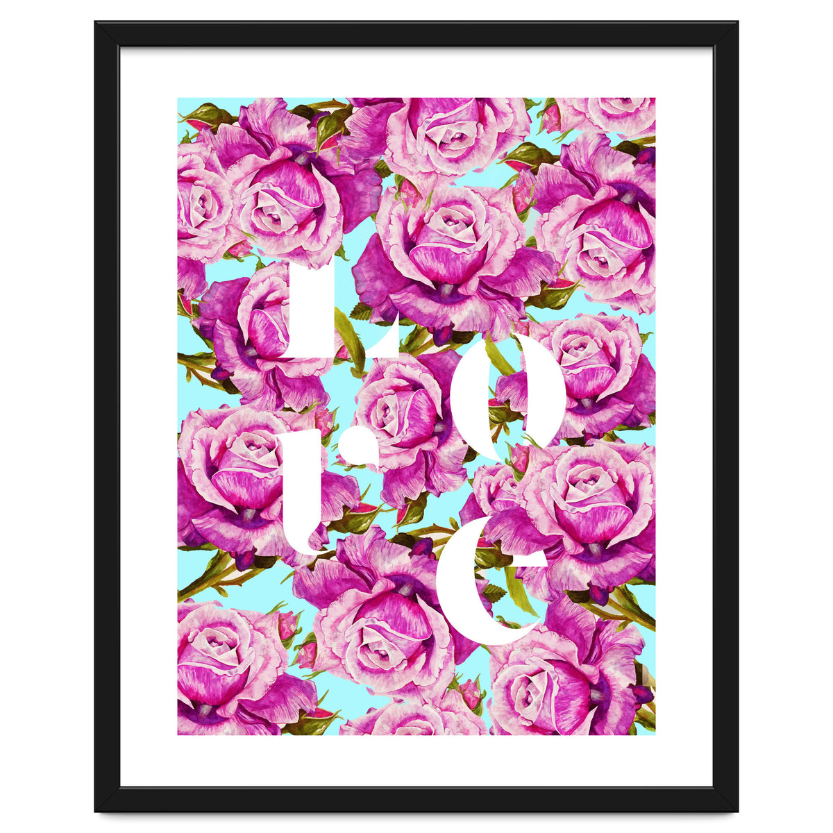 Love, Floral Typography Valentine's Graphic Design, Eclectic Modern Boho Botanical Rose Illustration