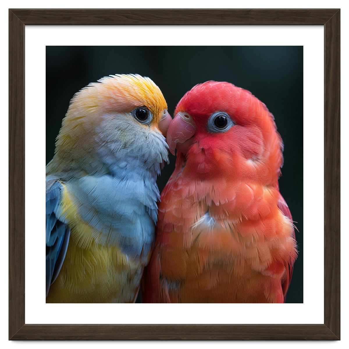 Two Lovebirds Nuzzling Close Up Portrait