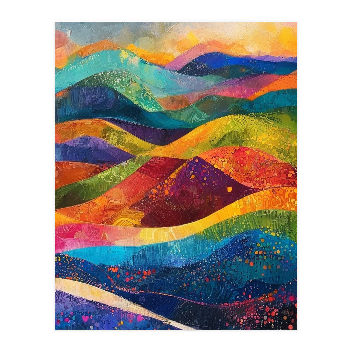 Vibrant Abstract Patchwork Landscape Art (Print Only)