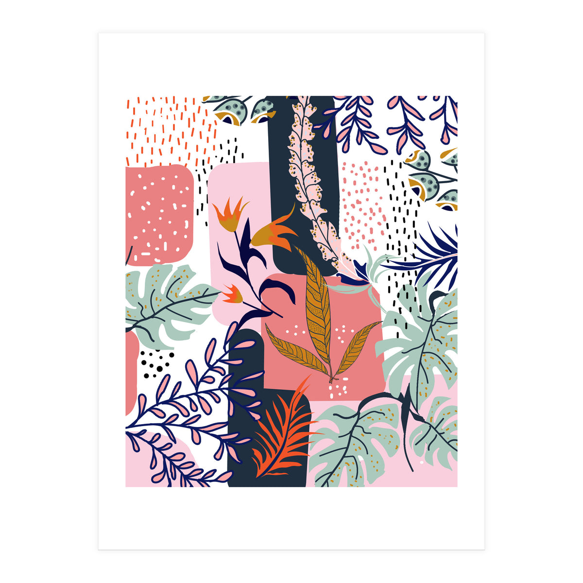 Mood | Abstract Chic Modern Bohemian Painting | Contemporary Eclectic Blush Botanical Nature (Print Only)